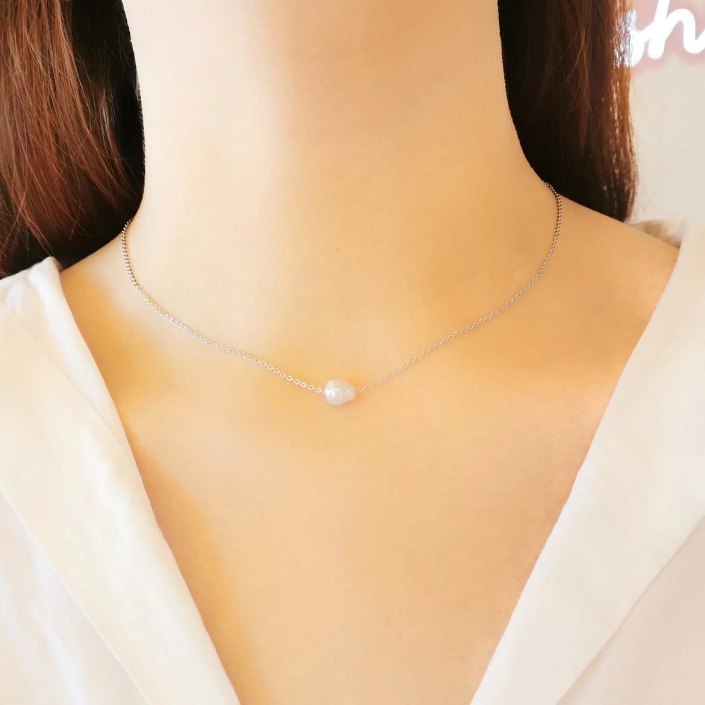 COLLAR PERLA PLATEADO