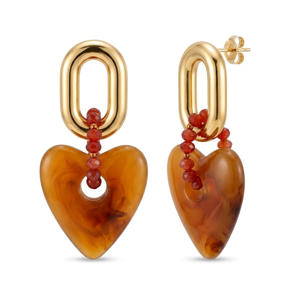 ARETES CORAZÓN CAFÉ DE ACRÍLICO