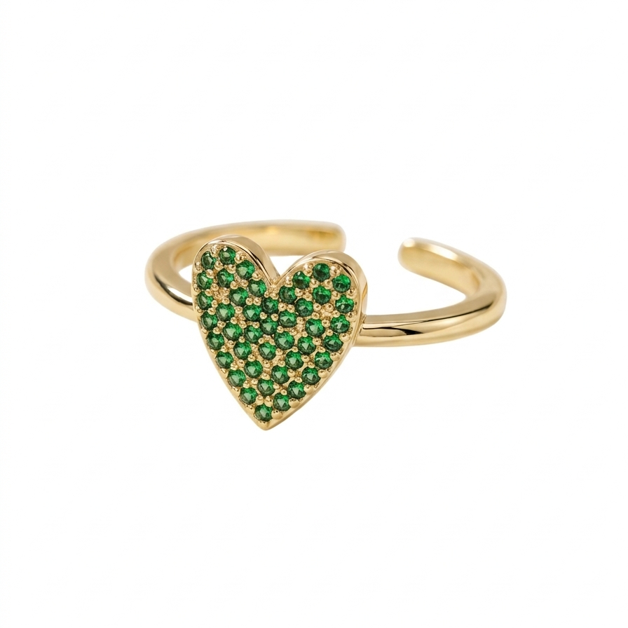 ANILLO CORAZON CON ZIRCONIAS VERDES