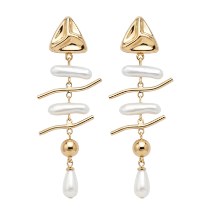 ARETES LARGOS PERLAS Y CHAPA