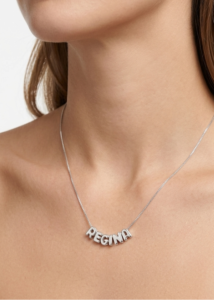 COLLAR LETRAS BUBBLE PLATEADO