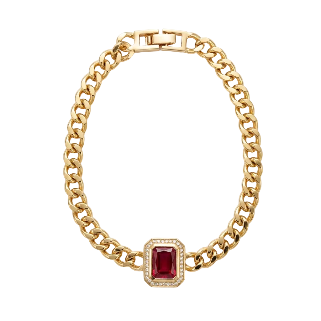 PULSERA CADENA Y ZIRCONIA ROJA