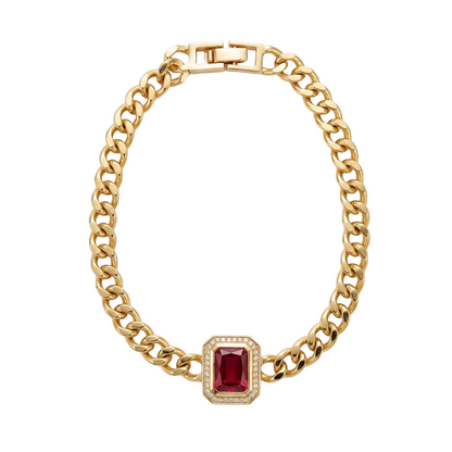 PULSERA CADENA Y ZIRCONIA ROJA