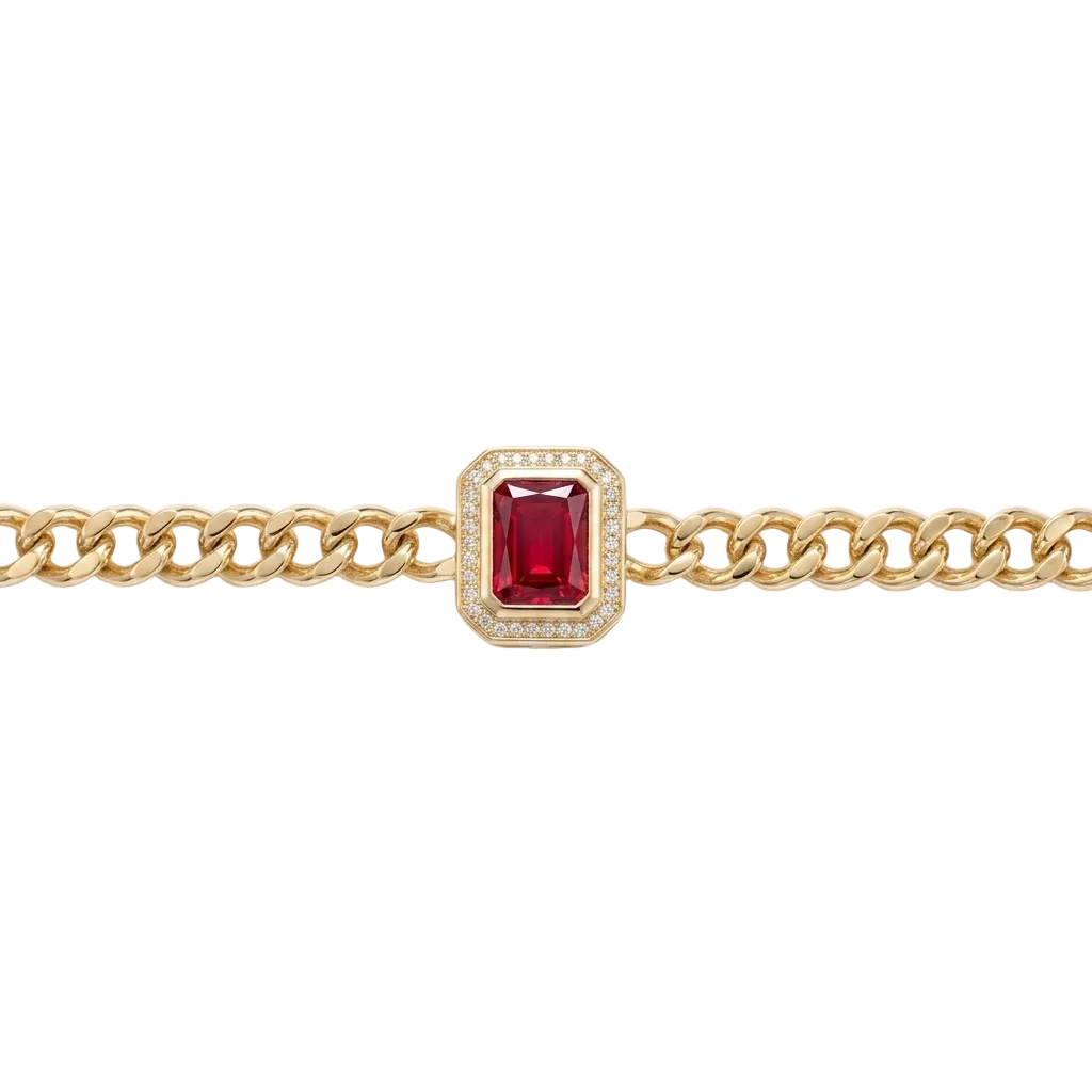 PULSERA CADENA Y ZIRCONIA ROJA