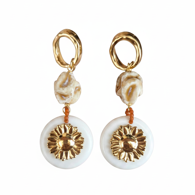 ARETES LARGOS PIEDRA BLANCA