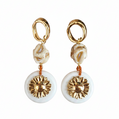 ARETES LARGOS PIEDRA BLANCA