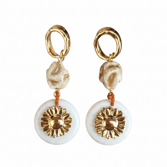 ARETES LARGOS PIEDRA BLANCA