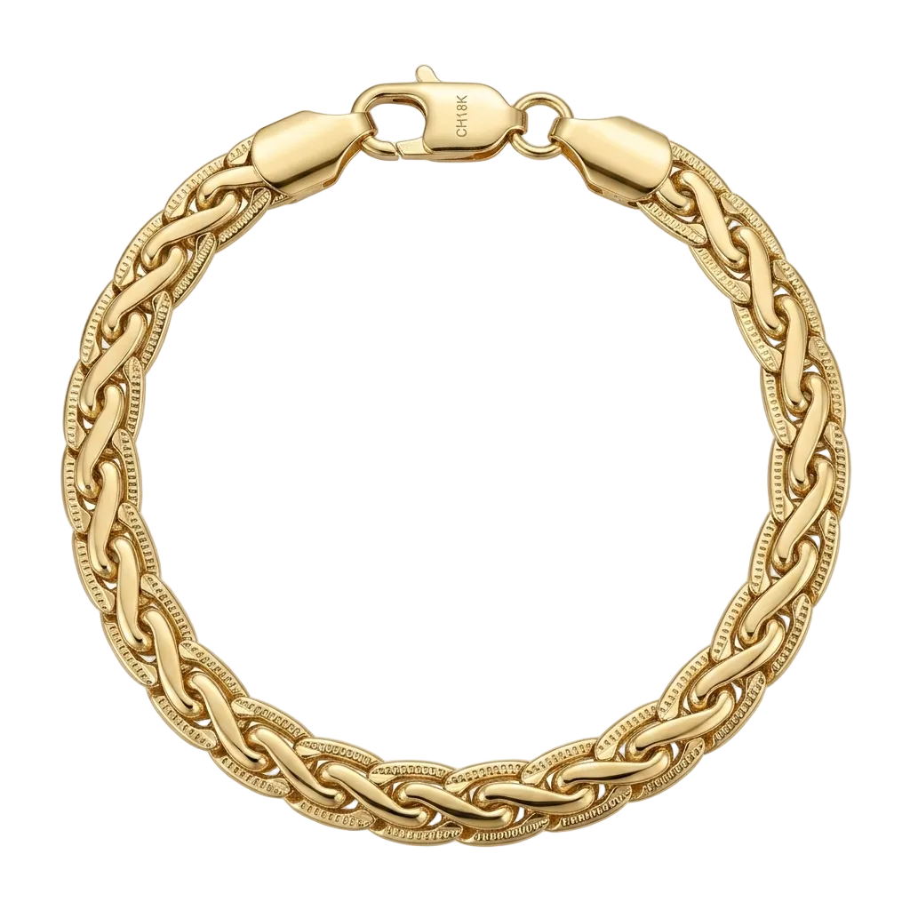PULSERA DORADA TEJIDO 18K ESLABON BISELADO