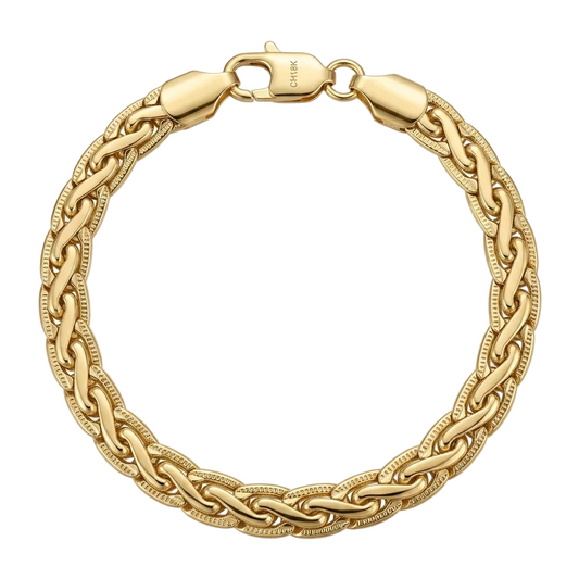 PULSERA DORADA TEJIDO 18K ESLABON BISELADO