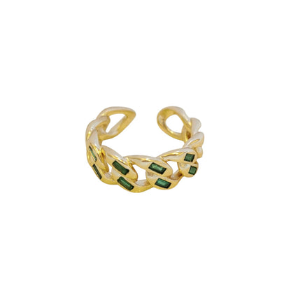 ANILLO CADENA ZIRCONIA VERDE