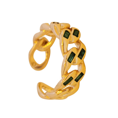 ANILLO CADENA ZIRCONIA VERDE