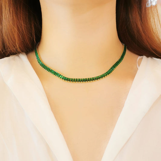 COLLAR ZIRCONIAS VERDES RECTANGULAR
