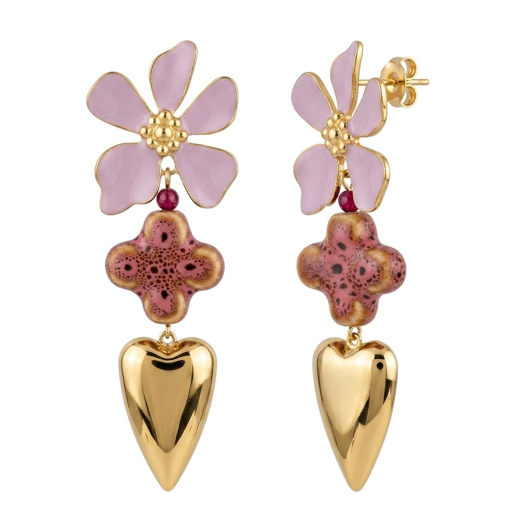 ARETES FLOR VIOLETA LARGOS