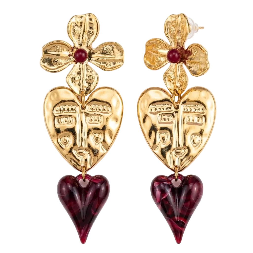 ARETES LARGOS FLOR, CORAZÓN