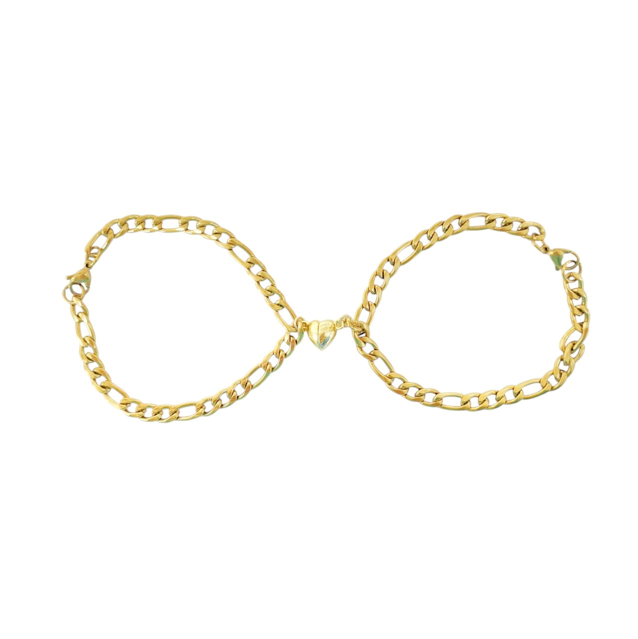 PULSERA CON CORAZONES MAGENTICOS DORADA