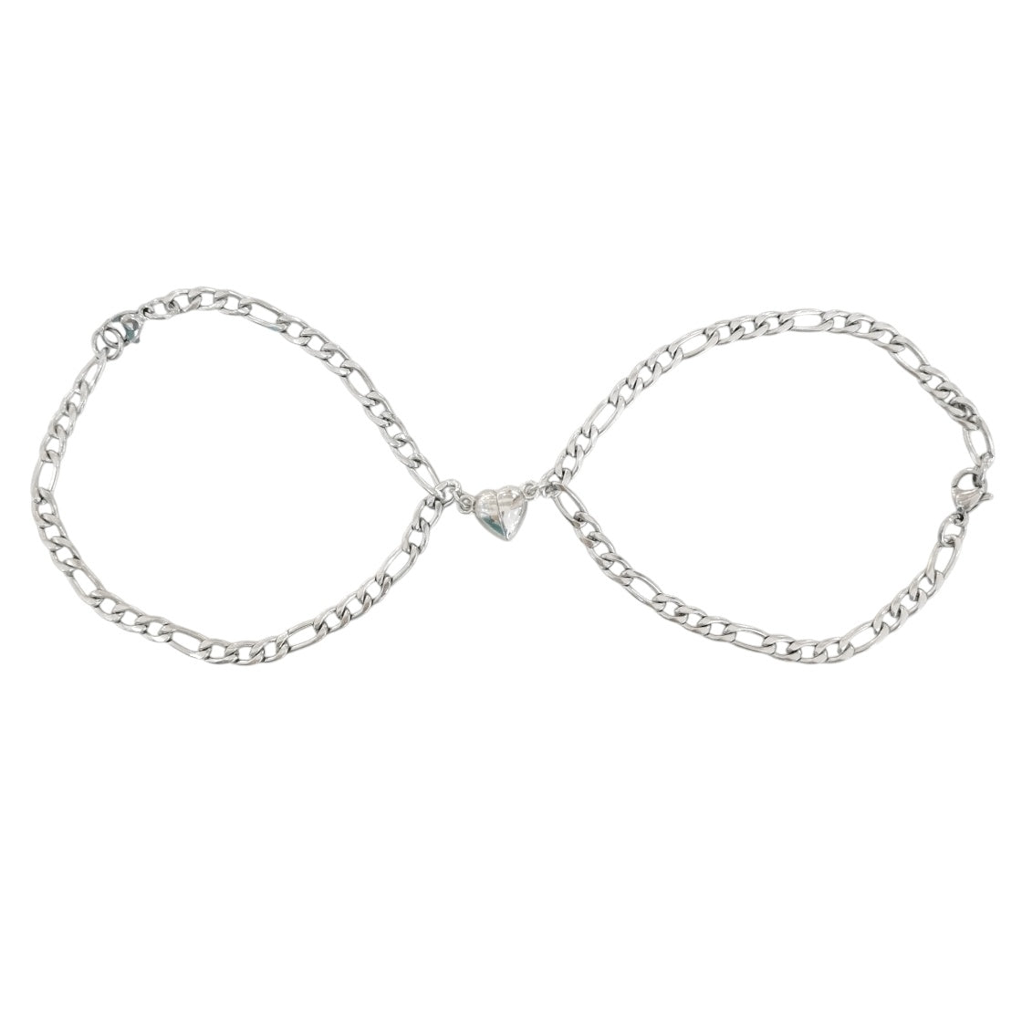 PULSERA CON CORAZONES MAGENTICOS PLATEADA