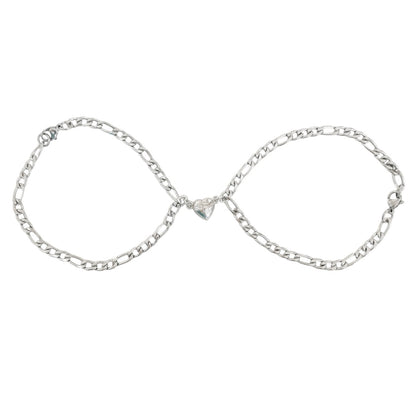 PULSERA CON CORAZONES MAGENTICOS PLATEADA