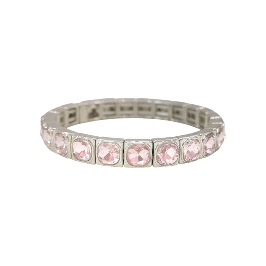 BRAZALETE PLATEADO ZIRCONIAS ROSAS