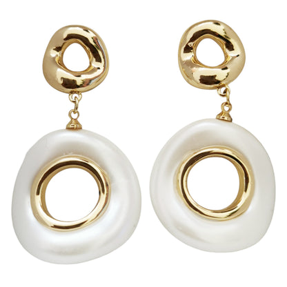 ARETES DOBLE CIRCULO BLANCO Y DORADO