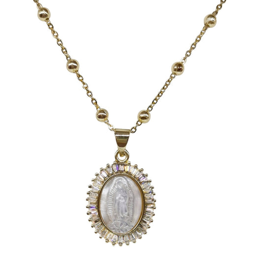 COLLAR MEDALLA PERLA (VIRGEN ZIRCONIA RECTANGULO)