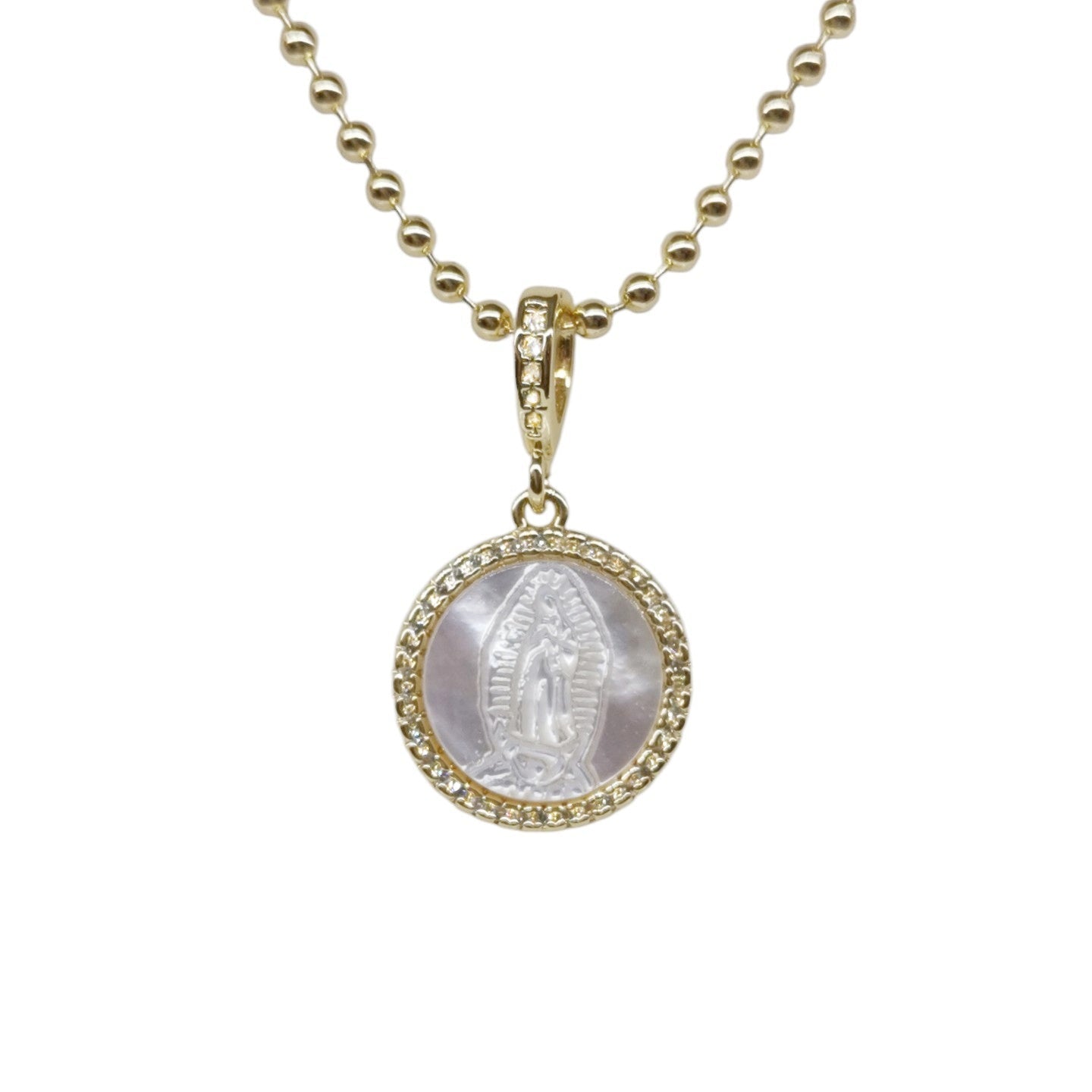 COLLAR MEDALLA PERLA, CADENA BOLITAS