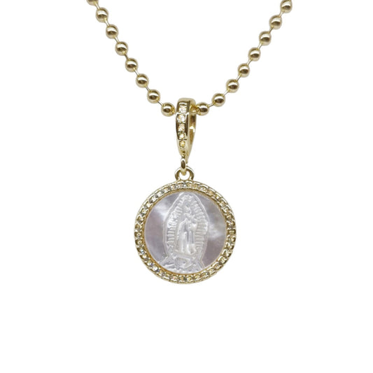 COLLAR MEDALLA PERLA, CADENA BOLITAS