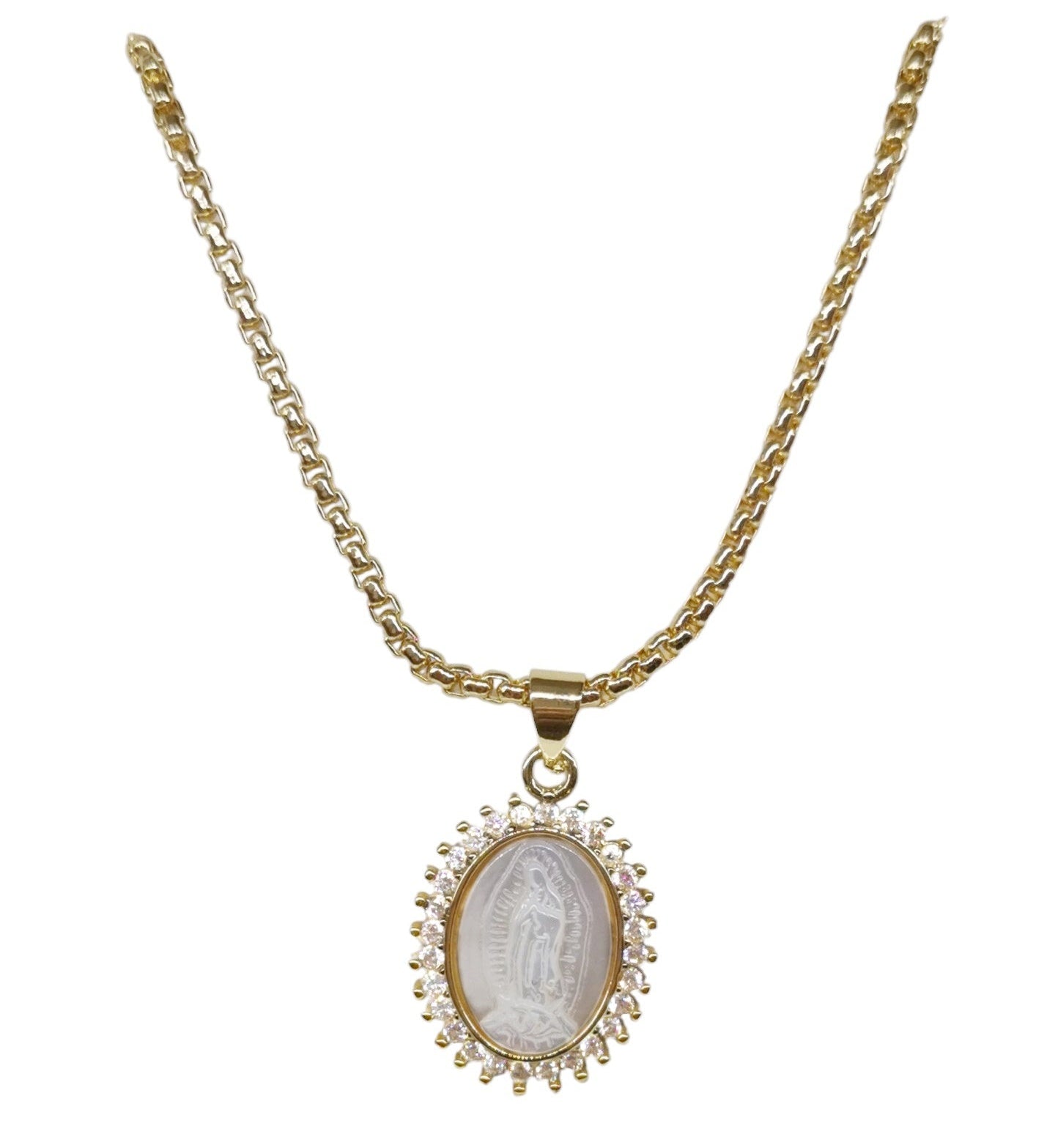 COLLAR MEDALLA PERLA (CADENA ESLABON CUADRO)