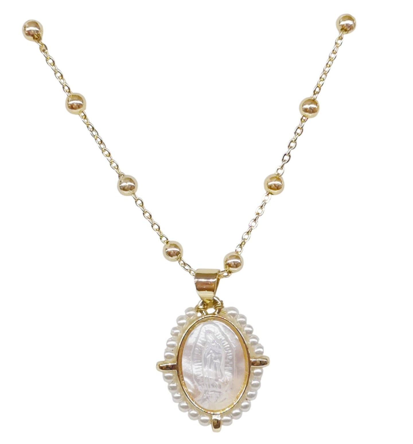 COLLAR MEDALLA PERLA  (VIRGEN CON PERLITAS)