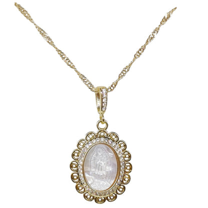 COLLAR MEDALLA PERLA (VIRGEN ZIRCONIA Y CIRCULOS)